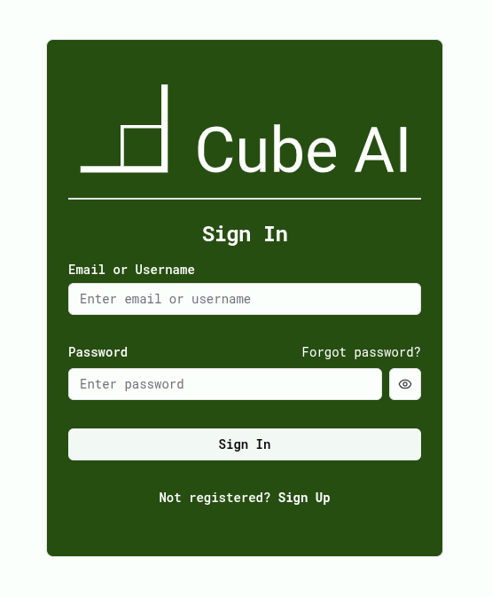 Cube AI login screen