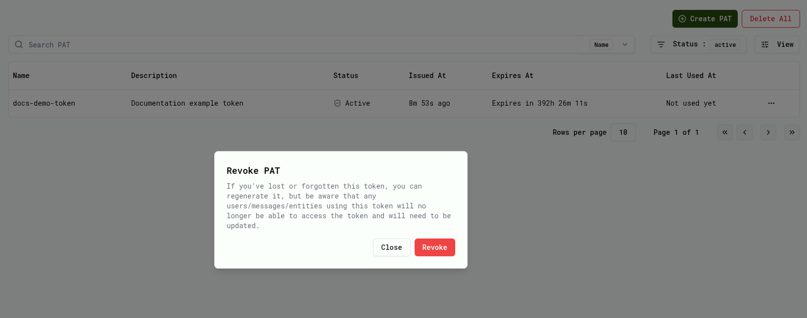 Revoke PAT confirmation