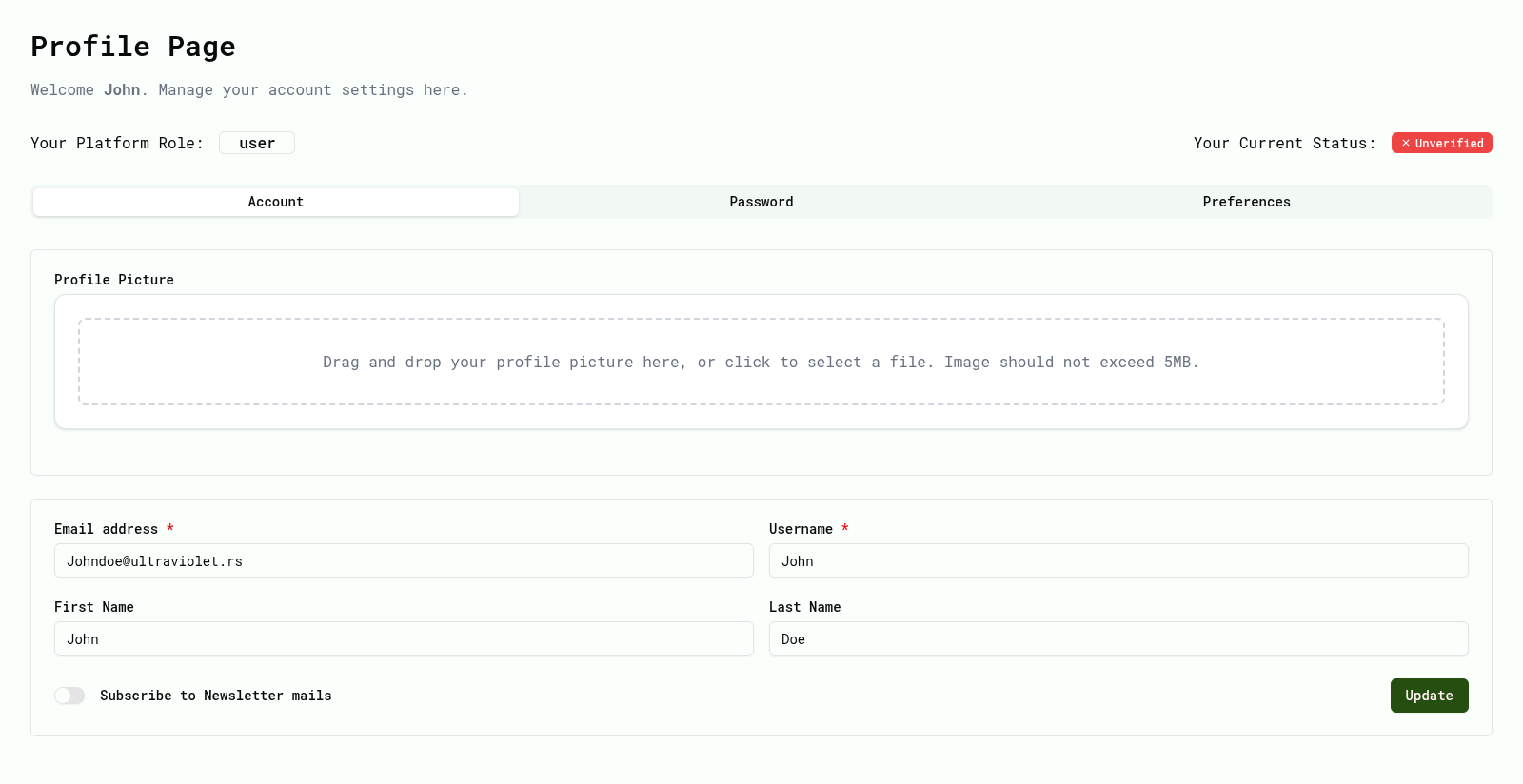 User profile page